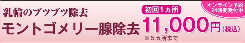 乳輪のブツブツ除去。モントゴメリー腺の除去。1ヵ所11,000円(税込)。